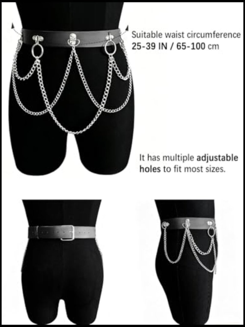 Gothic Leather Waist Harness Belt Punk Adjustable Body Belt Rave Accessory - Picture 2 of 7
